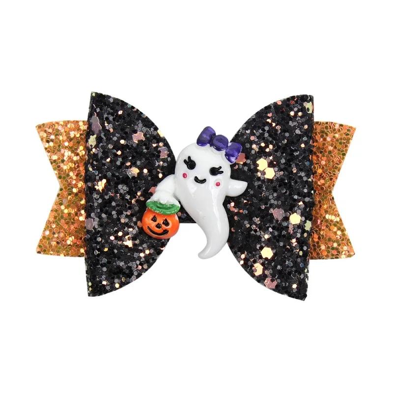 

3 Glitter Hair Bows with Pumpkin Hairgrips Halloween Hair Clips for Gilrs Dance Party Barrettes Hair Accessories