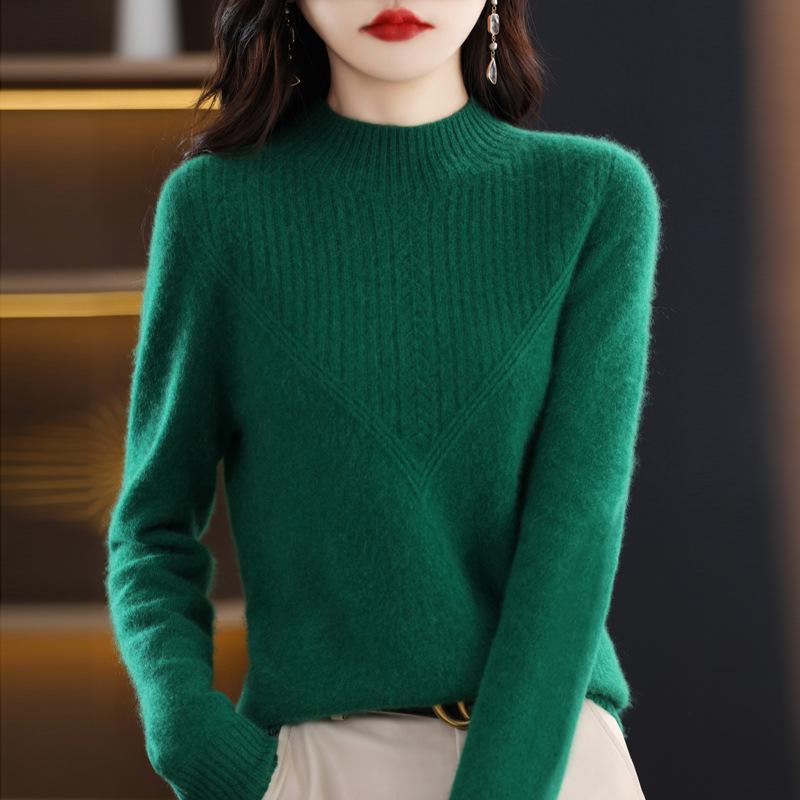 

Half-high Neck Hollow Cardigan for Women In Autumn and Winter Style First-line Ready-to-wear Cashmere Sweater Soft Skin-friendly Base Shirt Top S