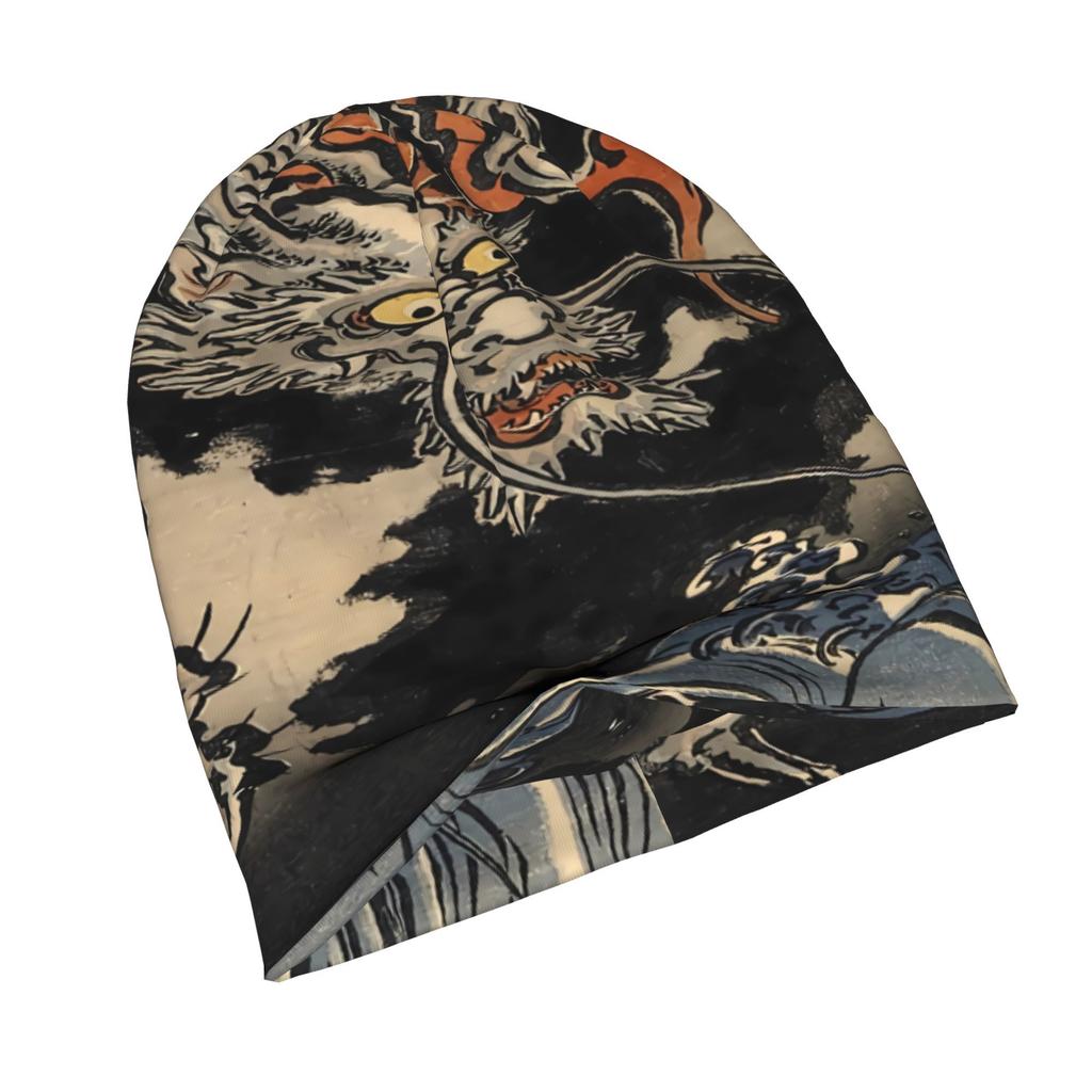 ZLIENSZUS Utagawa Kuniyoshi Dragon Print Knit Hat - Traditional Beanie Suitable for Adults, Cultural Fashion Accessory for Casual Attire, Weekend Erra