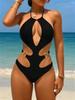 Bikini Sexy de una Pieza Triángulo con Escote Halter y Espalda Hueca Estilo Europeo-Americano