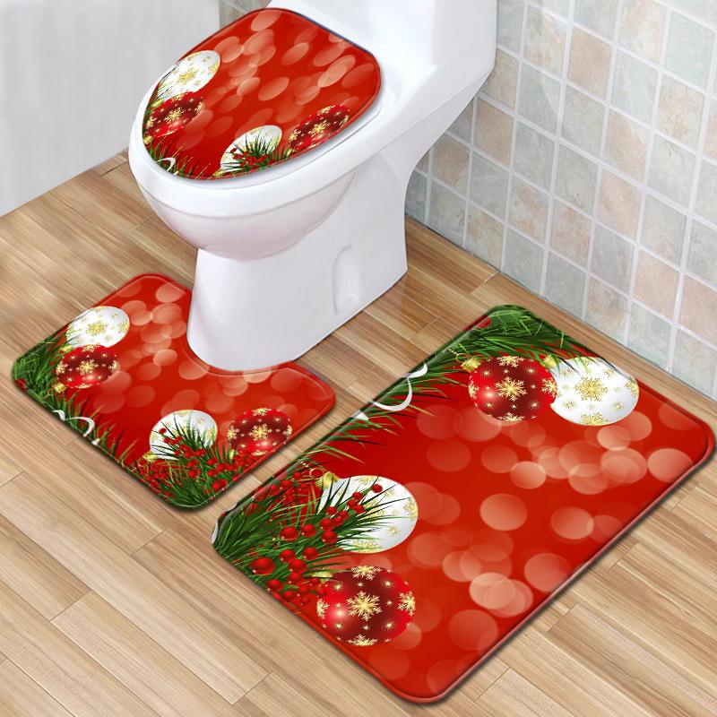 Christmas Bathroom Floor Mat Toilet Three-Piece Set