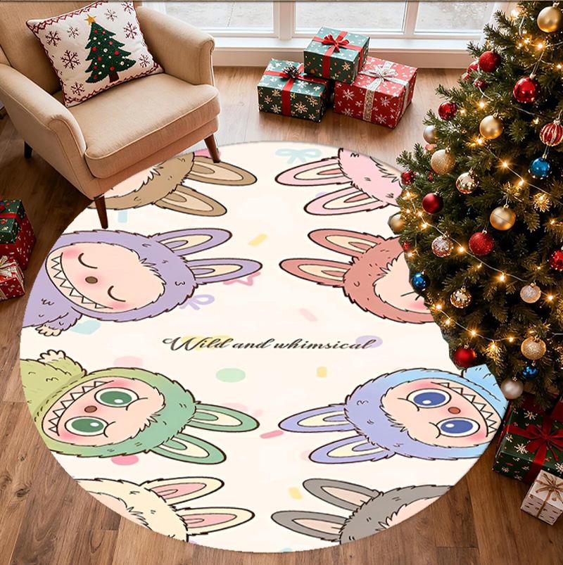 Labubu Pattern Round Rug, Indoor/Outdoor Mat, for Picnic, Gameroom, Bedroom, Office, Living Room, Home Decor Carpet, Birthday Gift