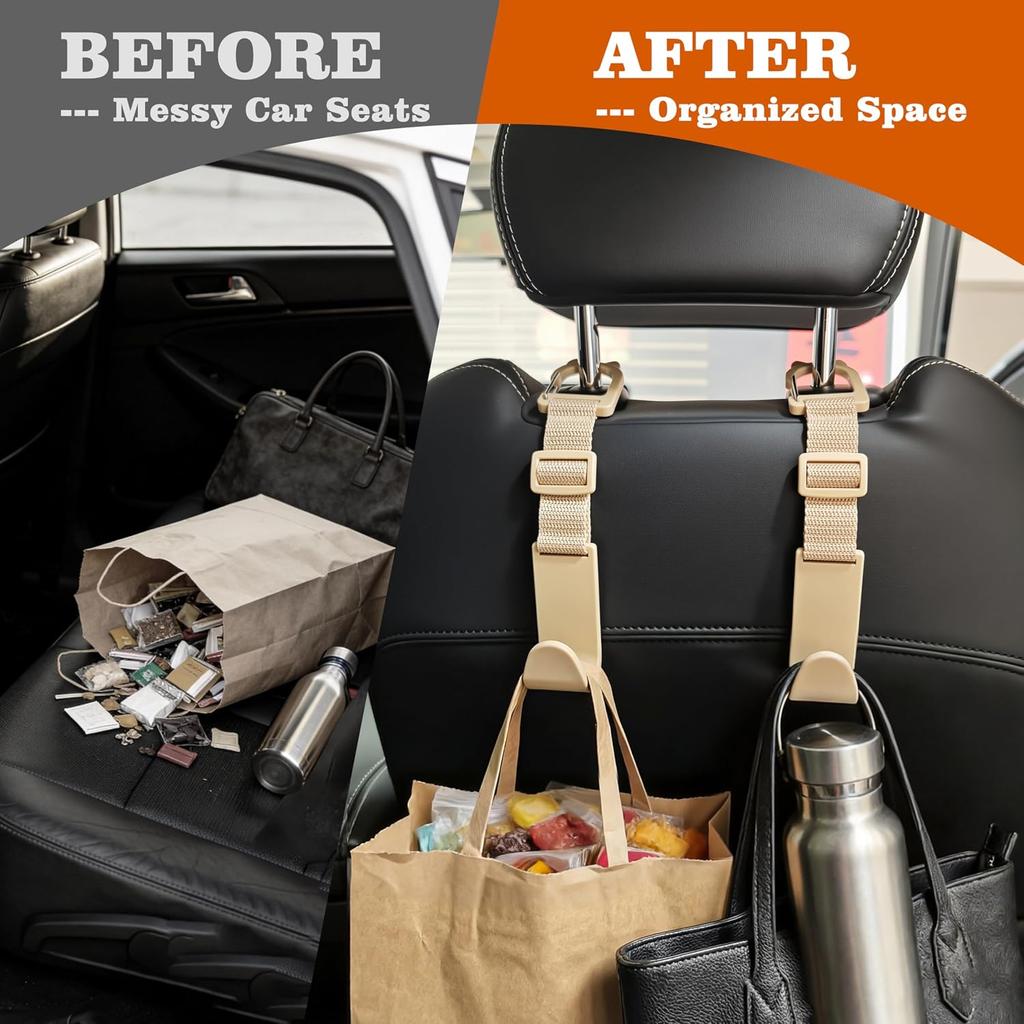 Amooca Anti-drop Car Headrest Hooks 4 Pack Seat Organizer for Bags
