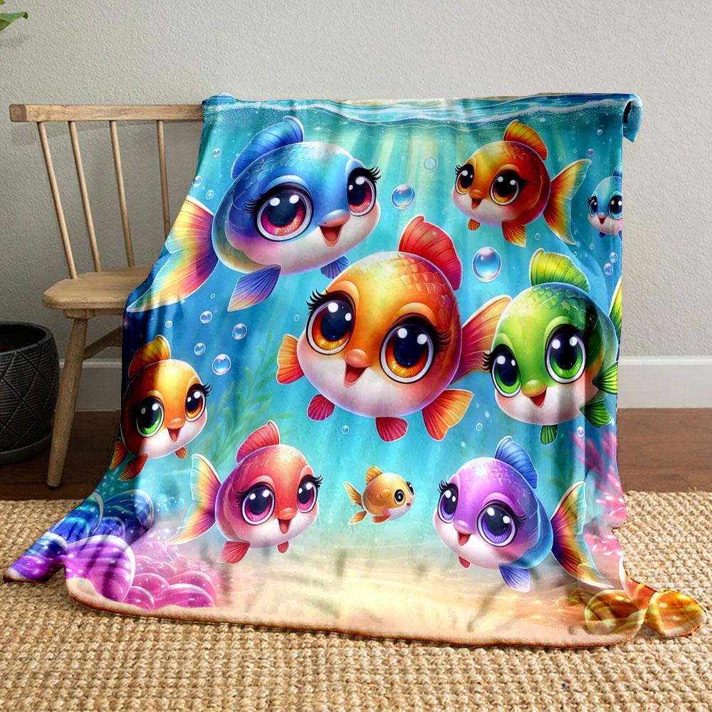 Colorful Cartoon Fish Underwater Scene print blanket soft and cozy perfect for the living room bed sofa or a nap,gift