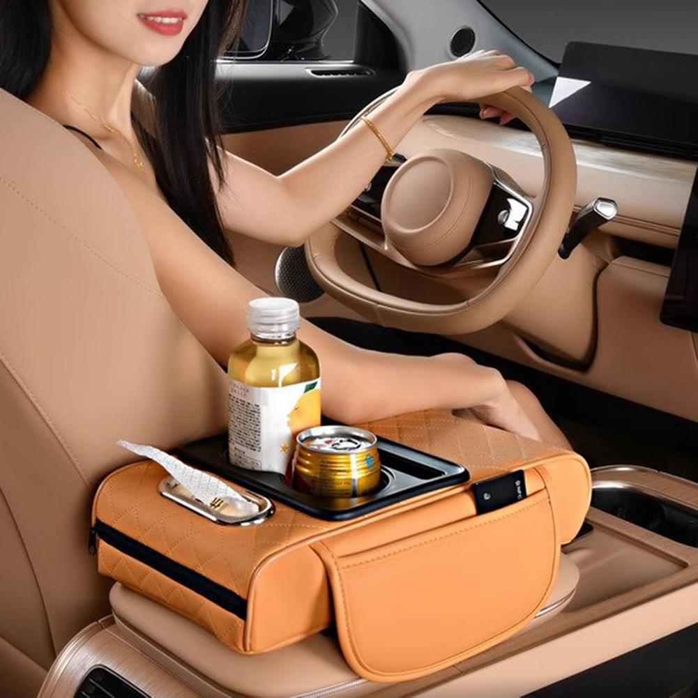 Car Armrest Box 7.5cm Thicken Height Pad Arm Rest Cushion With Pocket Tissue Cup Holder Memory Cotton Elbow Support Height Pad