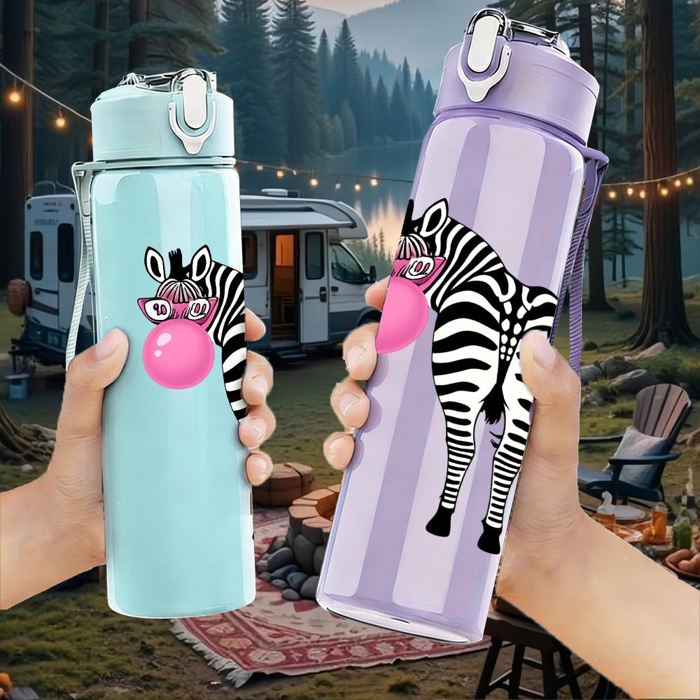 1PC Zebra Blowing Bubble Graphic 750ml Color Plastic Sports Water Bottle Leakproof Flip Straw Lid Suitable for Sports Office Home Use
