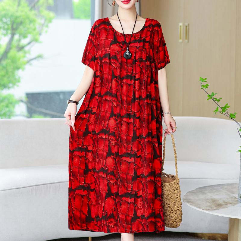 Women's Loose Dresses Elegant Plus Size Short Sleeve Casual Summer Oversize Long Dress Female Vintage Clothes