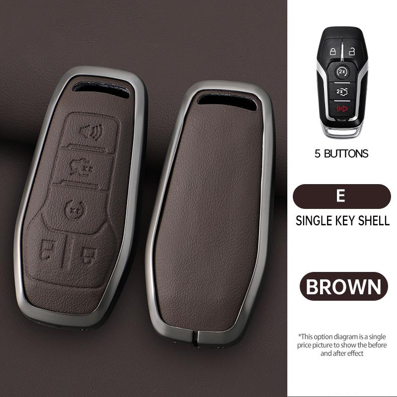 Zinc Alloy Genuine Leather Auto Smart Key Fob Cover Case Fit For Ford Fusion Mondeo Mustang F-150 Explorer Edge Auto Accessories