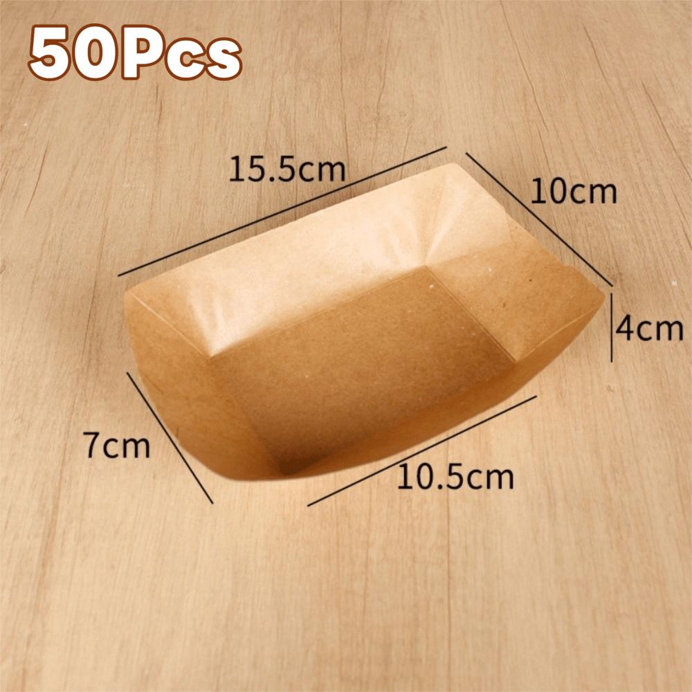 50Pcs Sturdy Durable Kraft Paper Food Containers Boat Shape Snack Bowl Food Tray Box  Picnic Camping