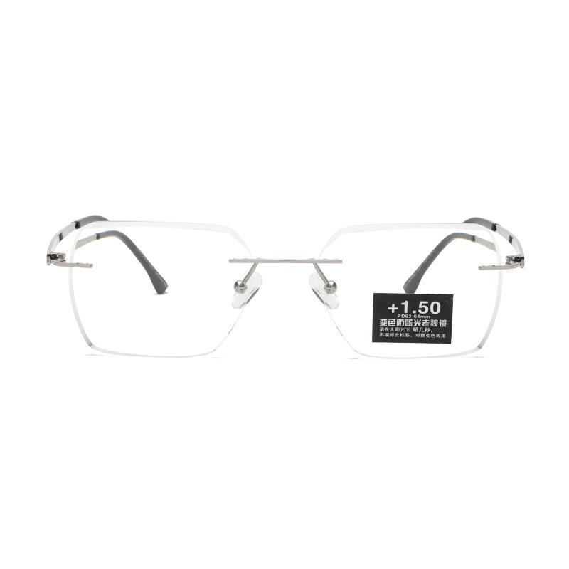 Fashion Photosensitive Color-Changing Frameless Trimmed Reading Glasses Anti-Blue Light Middle-Aged And Elderly High Definition Reading Reading