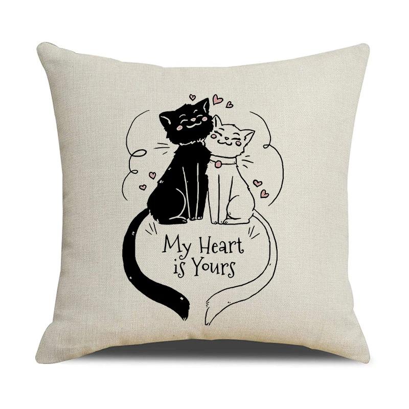 Black And White Cute Cat Printed Cushion Cover Home Decorative Sofa Pillow Covers Coffee Chair Throw Pillow Case Car Pillowcase