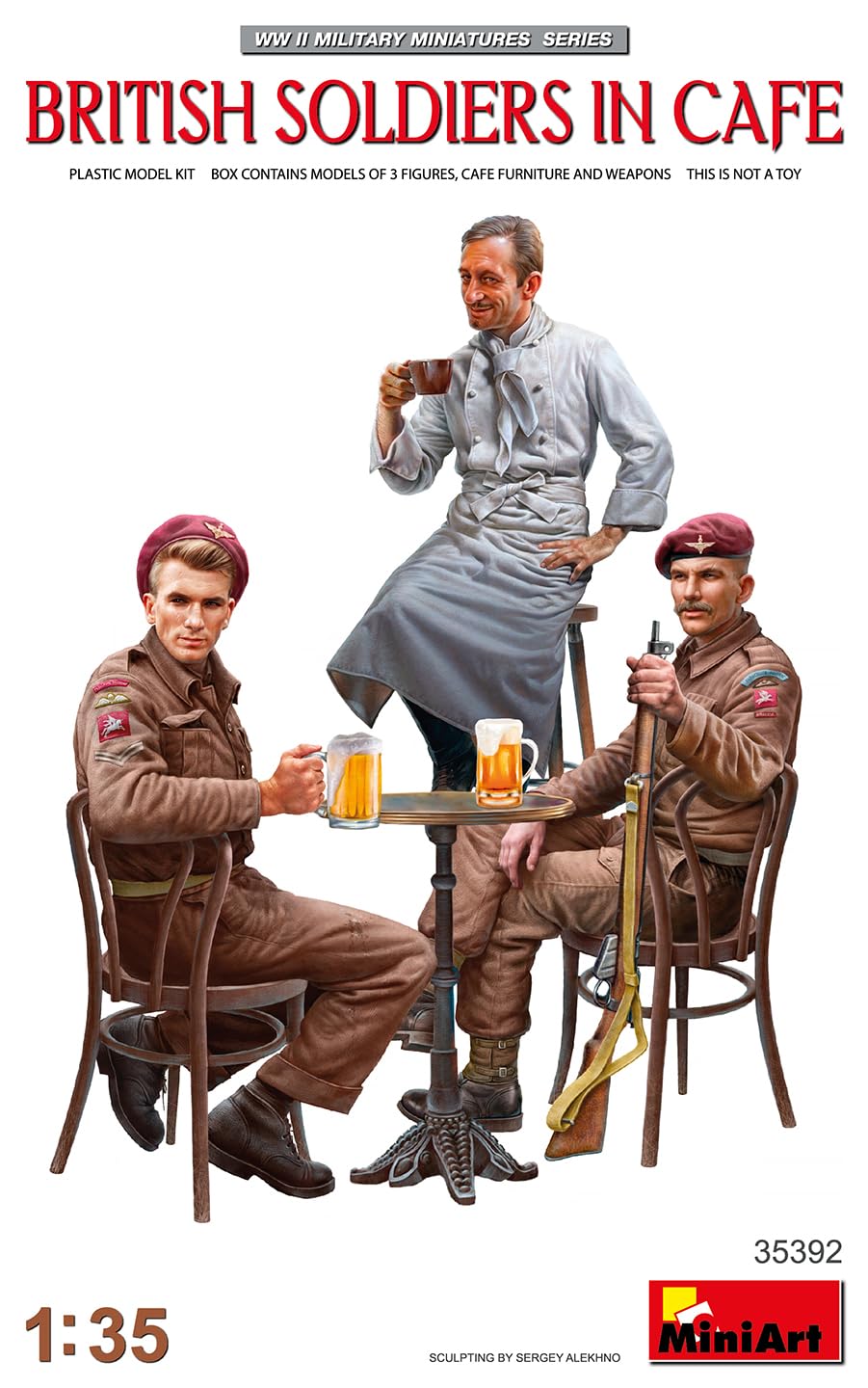 

Miniart Scale British Soldier in a Cafe Plastic Model Kit MA35392 1/35 (3 Figures)