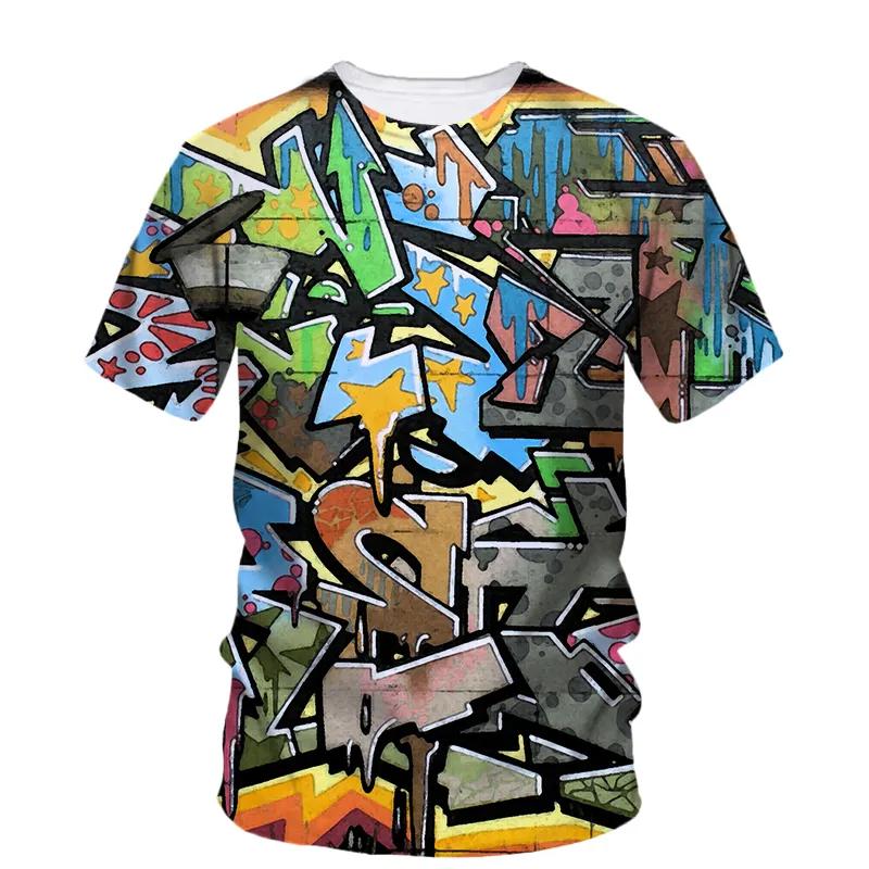 

Летняя новая креативная футболка с рисунком граффити Art Line, мужская модная повседневная футболка в стиле хип-хоп Harajuku с 3D HD принтом и коротким рукавом 6XL
