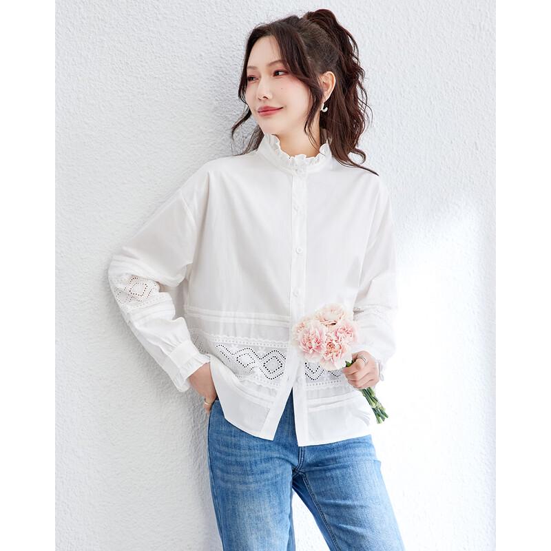 TERRE BLEUE Women's Lace-Patch Casual Shirt