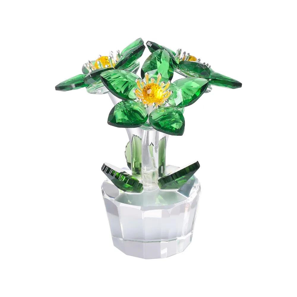 Handcraft Crystal Flower Statue Ornament Clear Base Artificial Flower Figurine Rose Tulip High Transparence