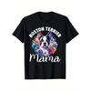 Boston Terrier Mama Floral Graphic TShirt Soft Cotton Crewneck Casual Tee for Women