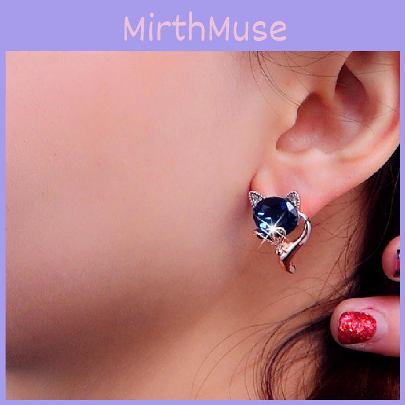 Adorable Sweet Fox Crystal Earrings For Women Fashionable Korean Style Jewelry