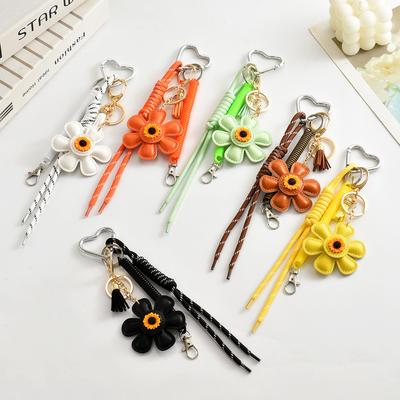 Mode Kreativ Leder Sonnenblume Geflochtene Seil Tasche Anhänger Schlüsselanhänger für Frauen Damen Stilvoll Rucksack Schlüsselanhänger Handgefertigter Schmuck