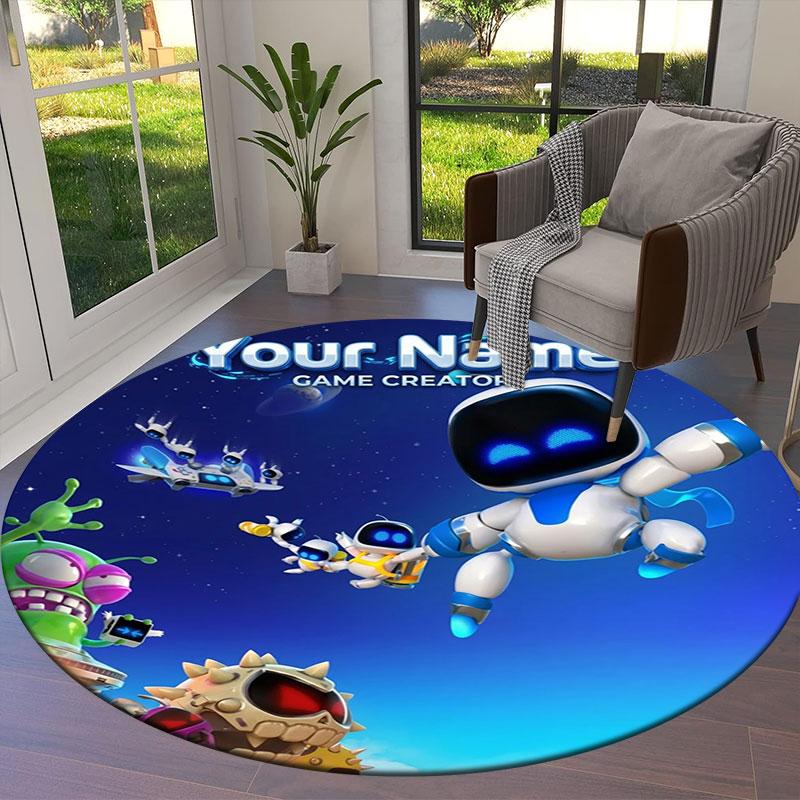 ASTRO BOT Custom Name Round Area Rug,Carpet Rug for Living Room Bedroom Sofa Playroom Decor,Non-slip Floor Mat
