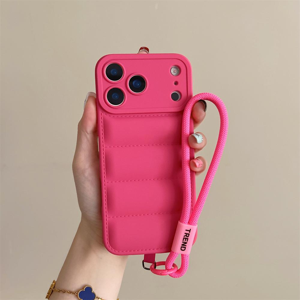 

М який пуховик Силіконовий чохол Для iPhone 17 16 15 14 13 12 11 Pro Max Plus Air Ударостійкий Захист камери Ремінець на зап ястя Чохол iPhone17 Pro Max рожевий червоний колір