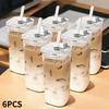 400ML Square Heat-Resistant Glass Coffee Cup with Lid and Straw, Transparent Milk Tea Juice Cup, Home Bar Drinkware