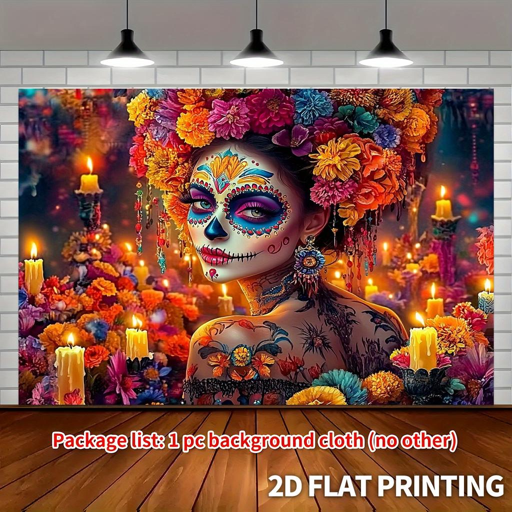 1 piece large Undead Day candy skeleton background cloth - Karavira Katrina Flower Party banner