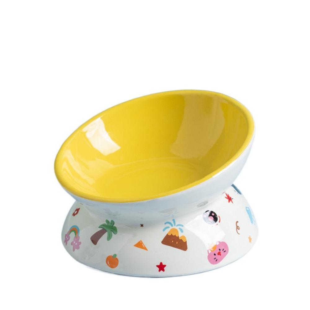 Ceramic Cat Bowl Anti Tipping Large Capacity Dog Food Feeding Basin Flat/Slanted Mouth Non-slip Pet High Foot Bowl Kitten Puppy