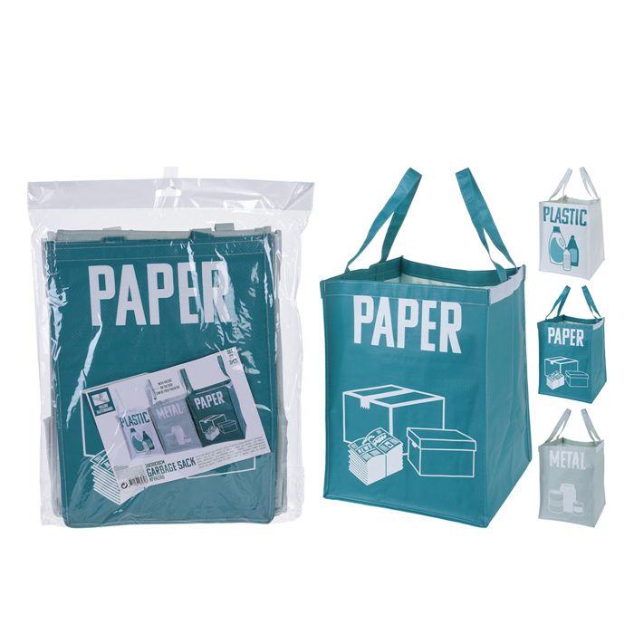 Sacs À Ordures - BigBuy Home - Pack De 3 - Polypropylène - Couleurs Turquoise, Blanc, Gris
