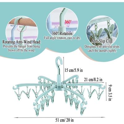 Foldable Drying Rack with 24 Clips for Drying Socks Lingerie Baby Clothes Drying Towels Rotatable Sock Drying Rack