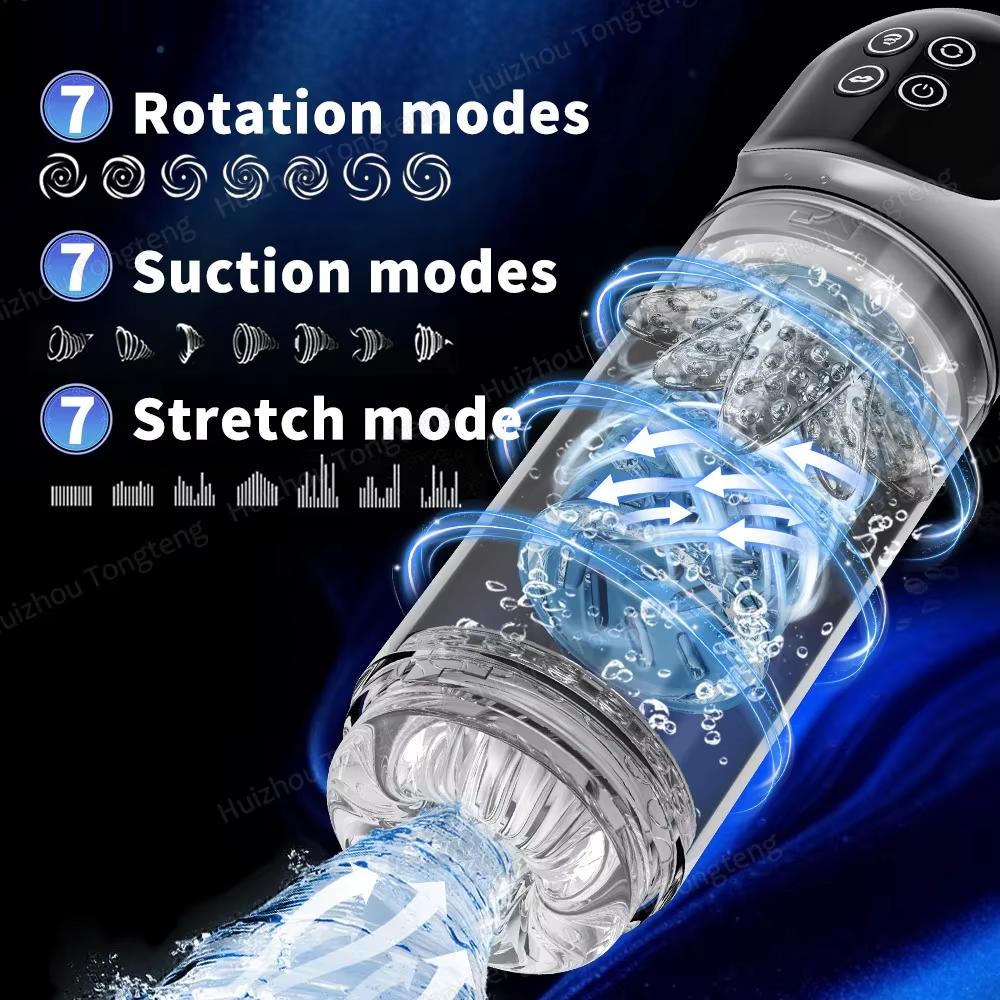 Automatic Telescopic Male Masturbator 7 Sucking Rotating Licking Mode LCD Vacuum Penis Pump Water SPA Pocket Pussy Adult Sex Toy
