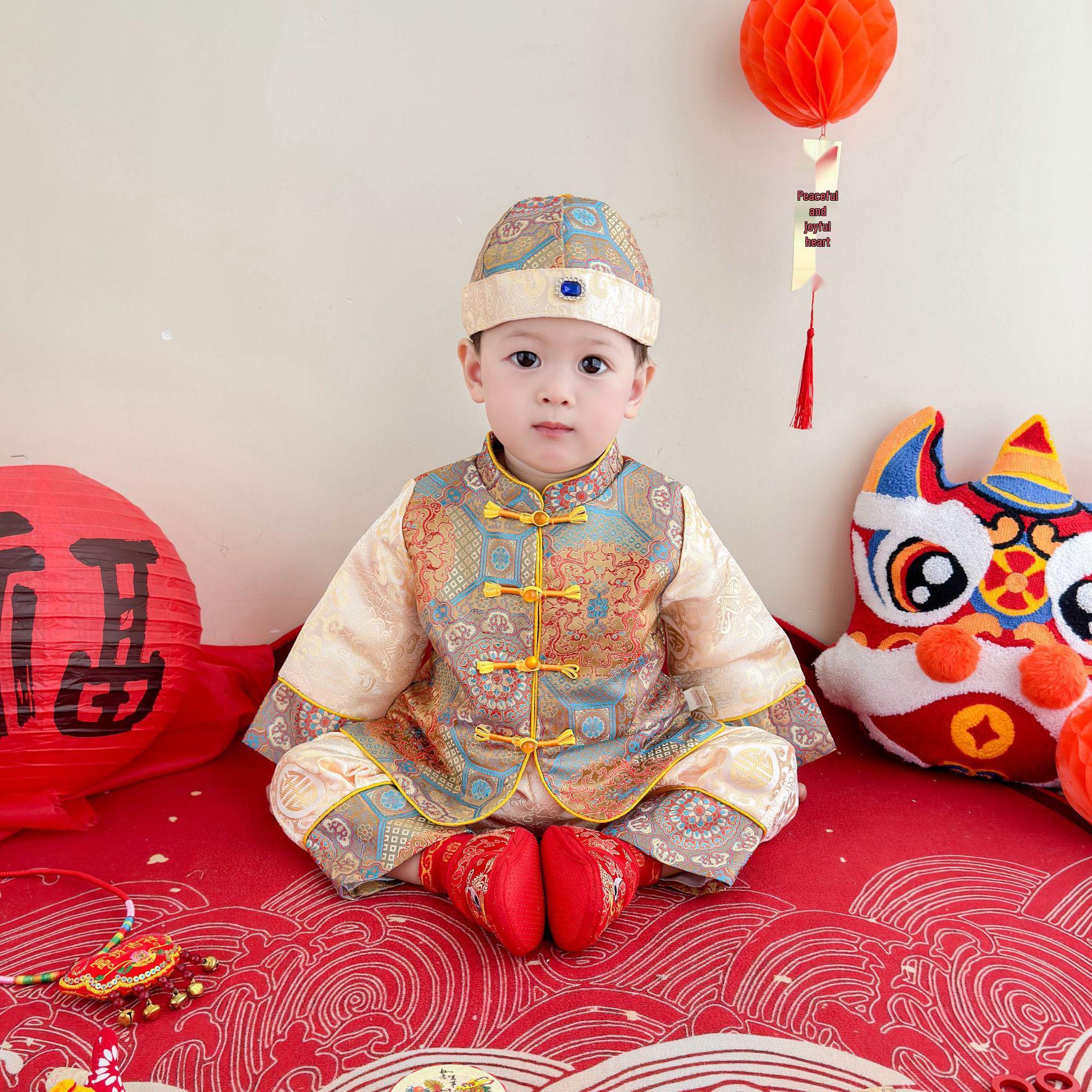 Baby s First Birthday Chinese-Style Tang Suit Set for Boys and Girls 80cm