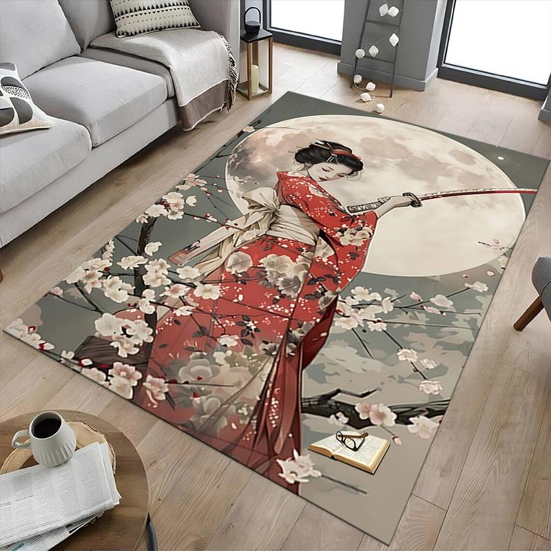 1PC Kimono Flowers Carpet Ultra Soft, Thick & Absorbent, Non Slip Machine Washable Mat for Entryway