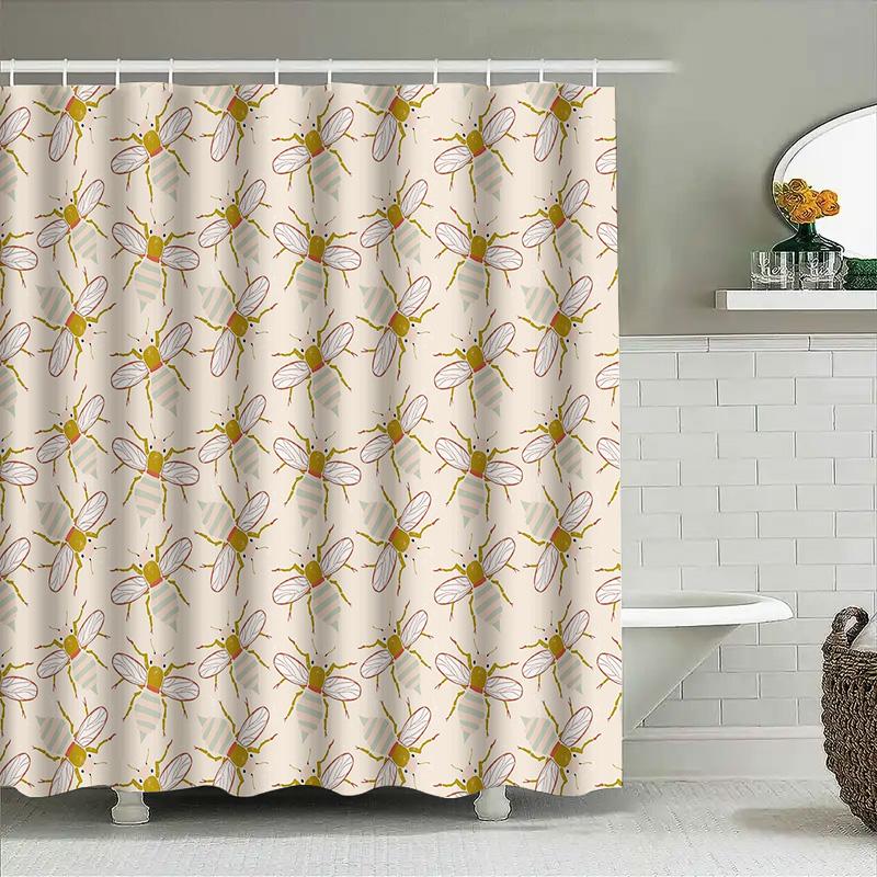 Bee Shower Curtain Floral Nature Pattern Bathroom Decor Farmhouse Style Washable Fabric Backdrop Vintage Aesthetic Home Textile