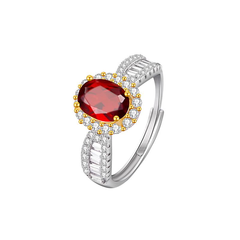 S925 Sterling Silver Ring Women's Inlaid Garnet Crystal Stone Peridot Natural Color Treasure Index Finger Ring