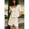 Women clothes Texture Short sleeve Blazers 3392100 Gold Decorated Row Button Texture Casual Shorts 3586100