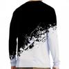 Round Neck 3D Gradient Printed Top Casual Long Sleeved Men's T-shirts - Soft Medium Stretch Polyester Fabric Spring and Autumn Relaxed Fit Clothing