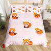 Cute Red Panda Duvet Cover King Size,Pink Love Stars Bedding Set Kawaii Cartoon Animals Comforter Cover Girly Sweet Quilt Cover
