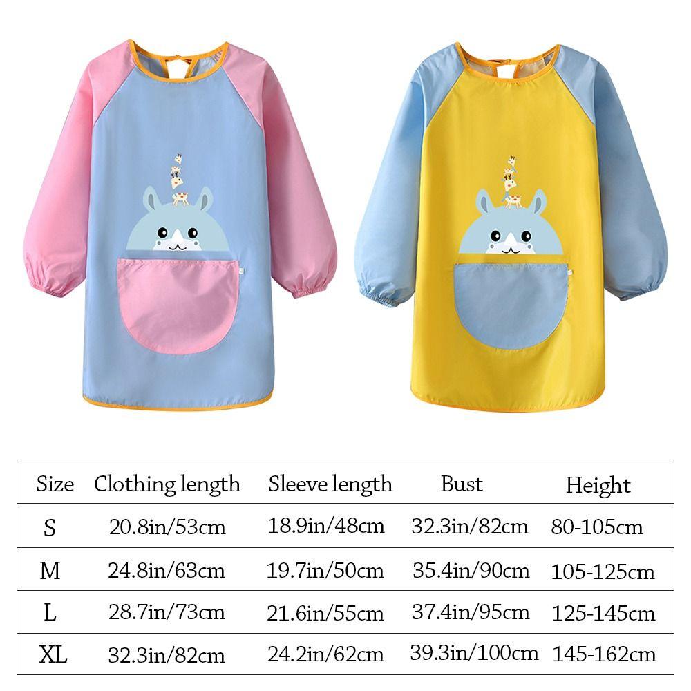 Cute Adjustable Kids Painting Apron Waterproof Cartoon Art Apron Large Pockets Oil-Proof Baking Bibs