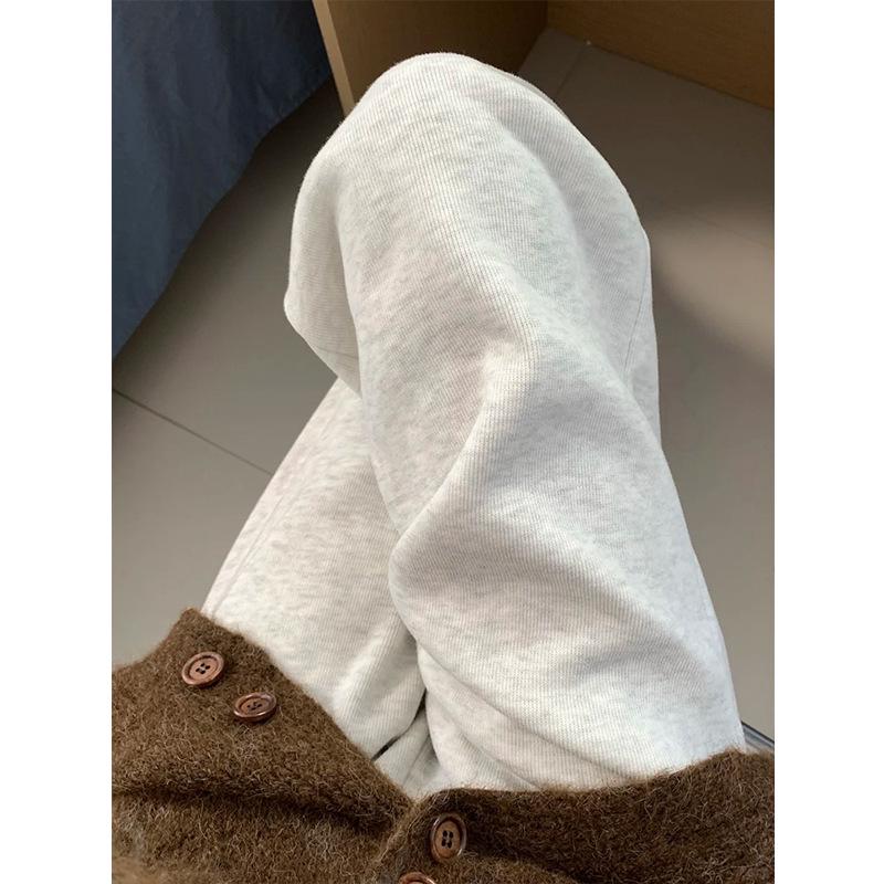 Women's Gray Fleece-Lined Sweatpants, 2025 Early Autumn Style, Straight-Leg, Petite, Wide-Leg Activewear.