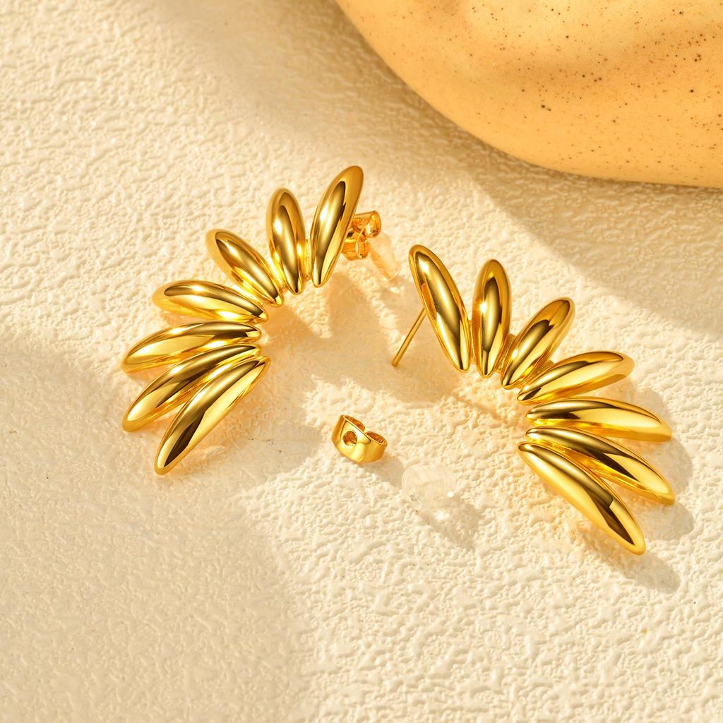 Exaggerated Geometric Stud Earrings Smooth 18K Gold Plated Stainless Steel Earrings for Women Creative Popular Party Jewelry