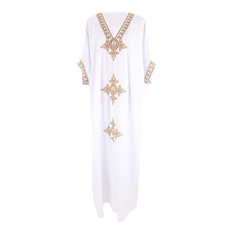 European & American Cotton Gold Thread Embroidered Beach Cover-up Dress