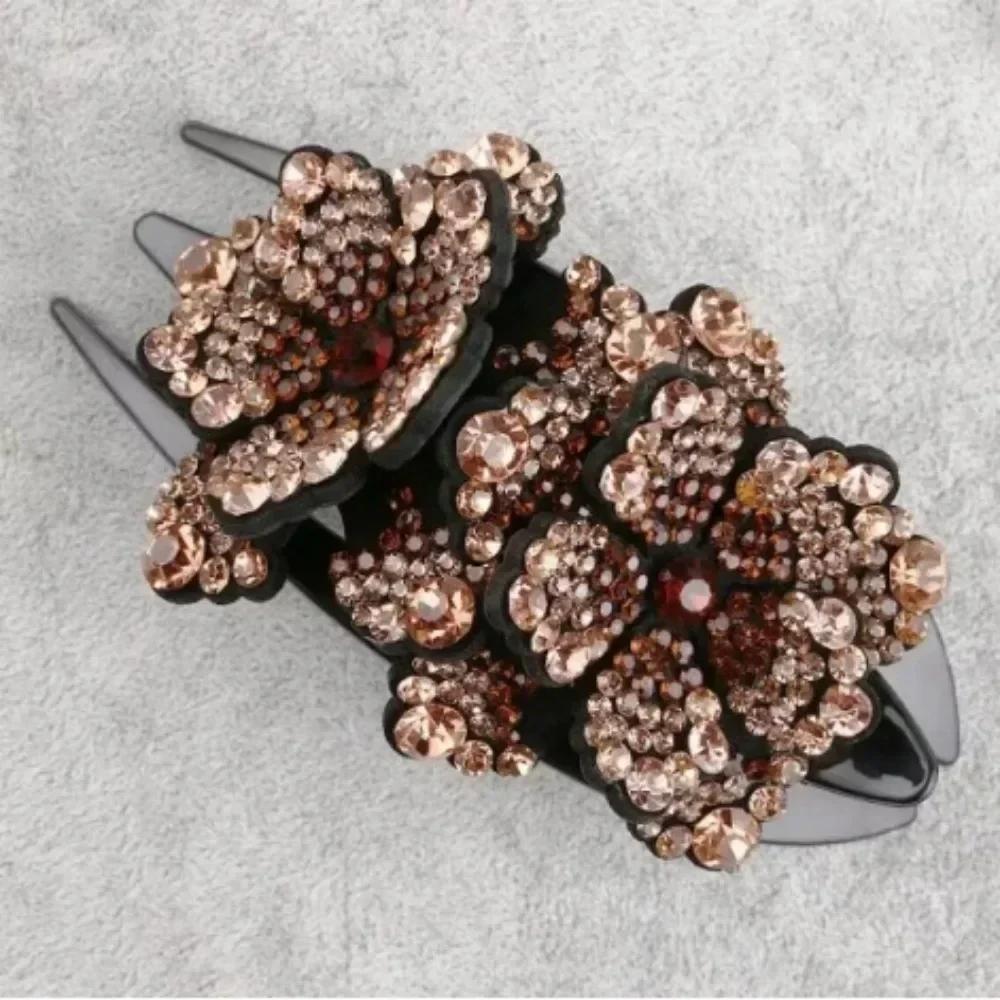 Shiny Rhinestone Hairpin Flower Leaf Duckbill Hair Claws Retro Hair Clips Accessories For Women Shinning Ponytail Headwear