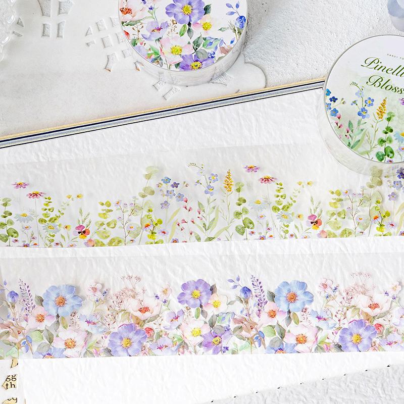 200cm/roll PET Tape Garland Tape Flower Theme Notebook Journal Border Collage Material DIY Mobile Greeting Card Cup Decoration
