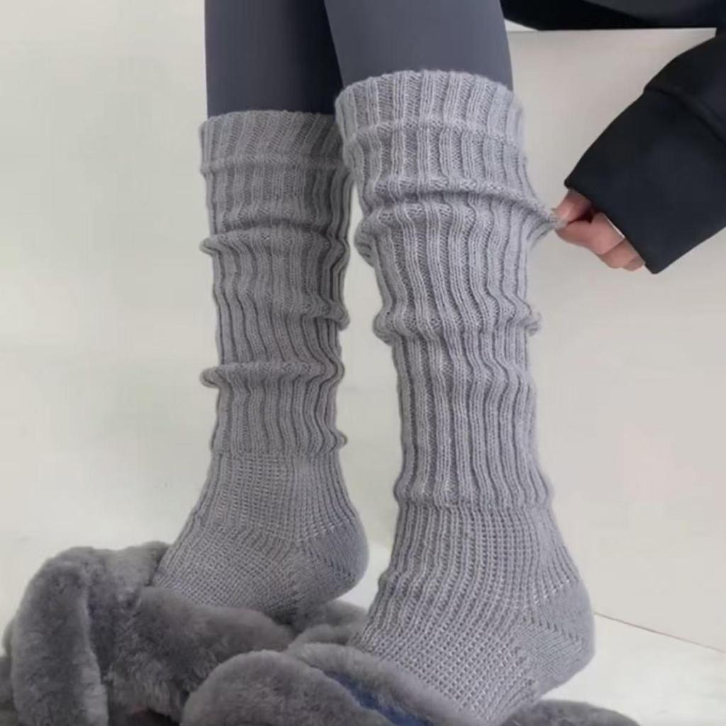 Women's Y2K Knitted Stirrup Leg Warmers - Thick, Warm Knee-High Socks for Autumn and Winter
