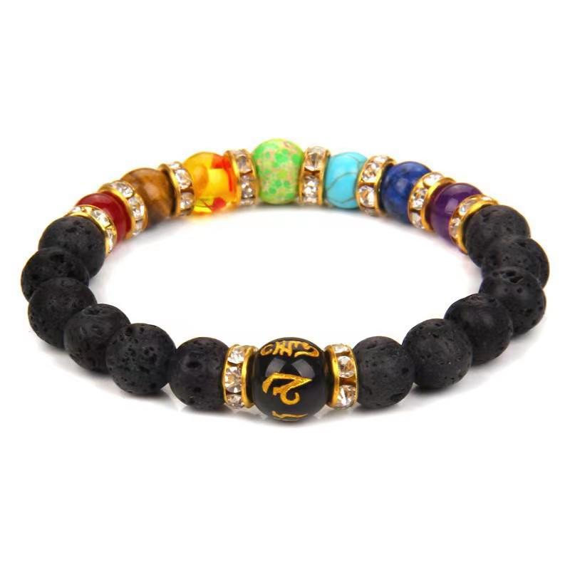 Popular Women's Lava Stone & Seven Chakra Yoga Energy Bracelet with Six-Character Mantra Beads