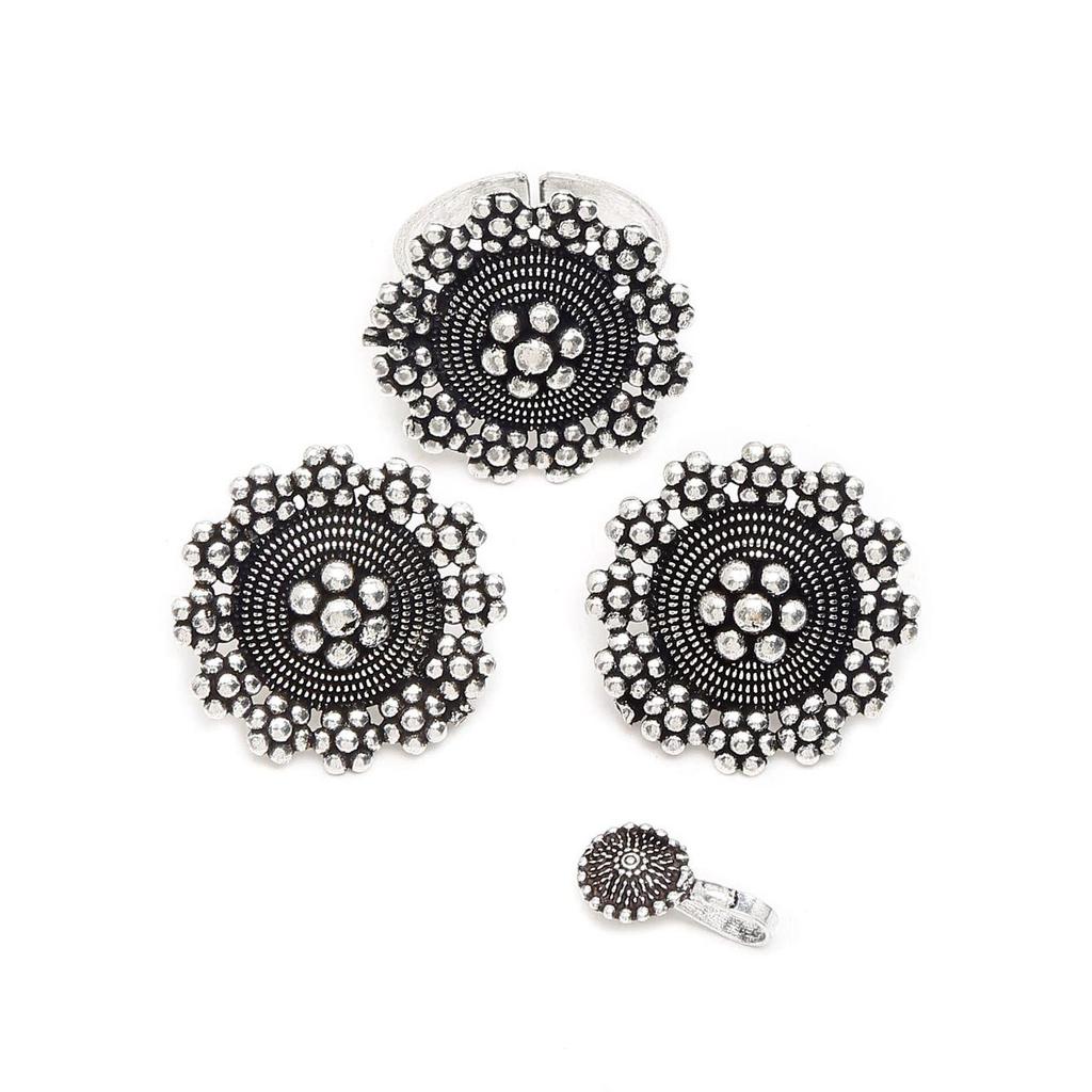 Fashion Jewellery Set for Women Antique Oxidised Silver Plated Tribal Jewellery Necklace Earring Set for Women & Girls