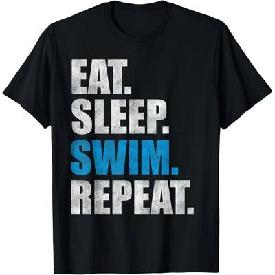 Eat Sleep Swim Repeat T-Shirt Print Original Design Gifts Vintage T Shirt Graphic T Shirts Camiseta Hombre