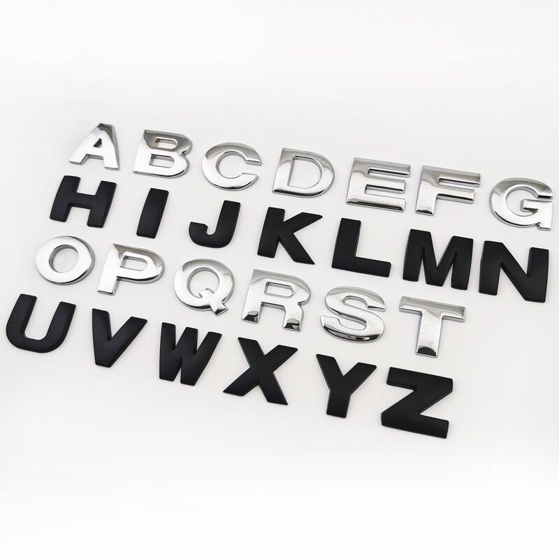 ABK1  25mm 45mm DIY 2015 3D Sharp Letters Numbers Full Alphabat Nameplate Logo Trunk Badge Sticker I Love Any Cars Black Chrome