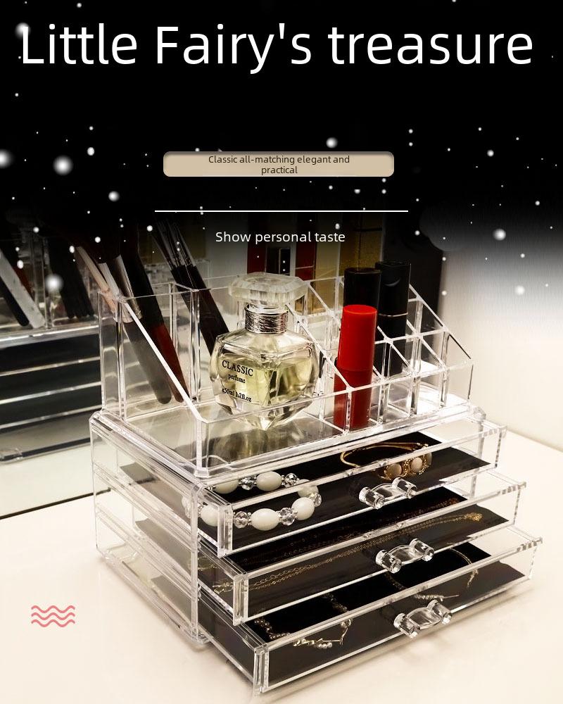Clear Acrylic Jewelry and Skincare Organizer - Dustproof, Extra Large Storage with Drawers