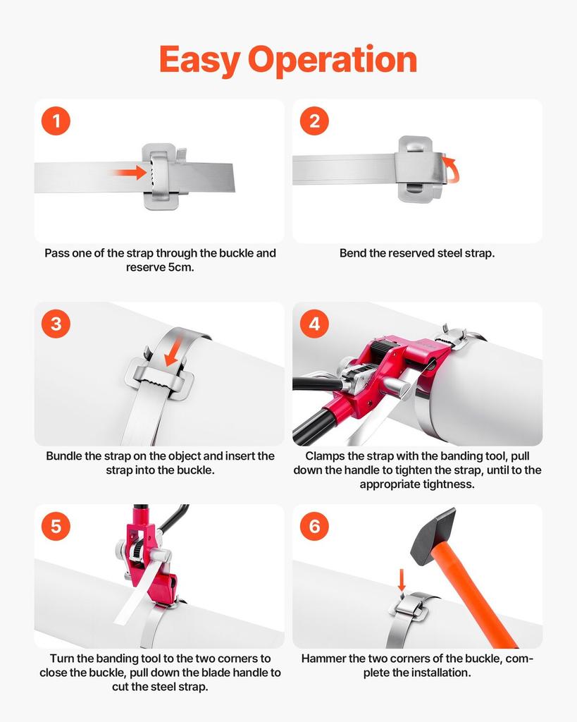Steel Banding Strapping Kit, Heavy Duty Banding Sealer Tool with 30.5 M Binding Straps, 100 Metal Clasps, Manual Pallet Packaging Strapping Kit for